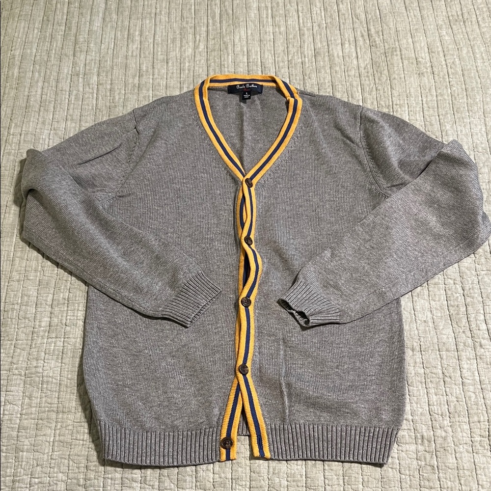 🔥🔥BROOKS BROTHERS Boys  Gray Cardigan Sweater with Yellow Trim